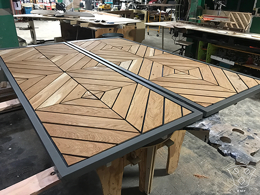 Custom Chevron Doors of Oak with Painted Accents